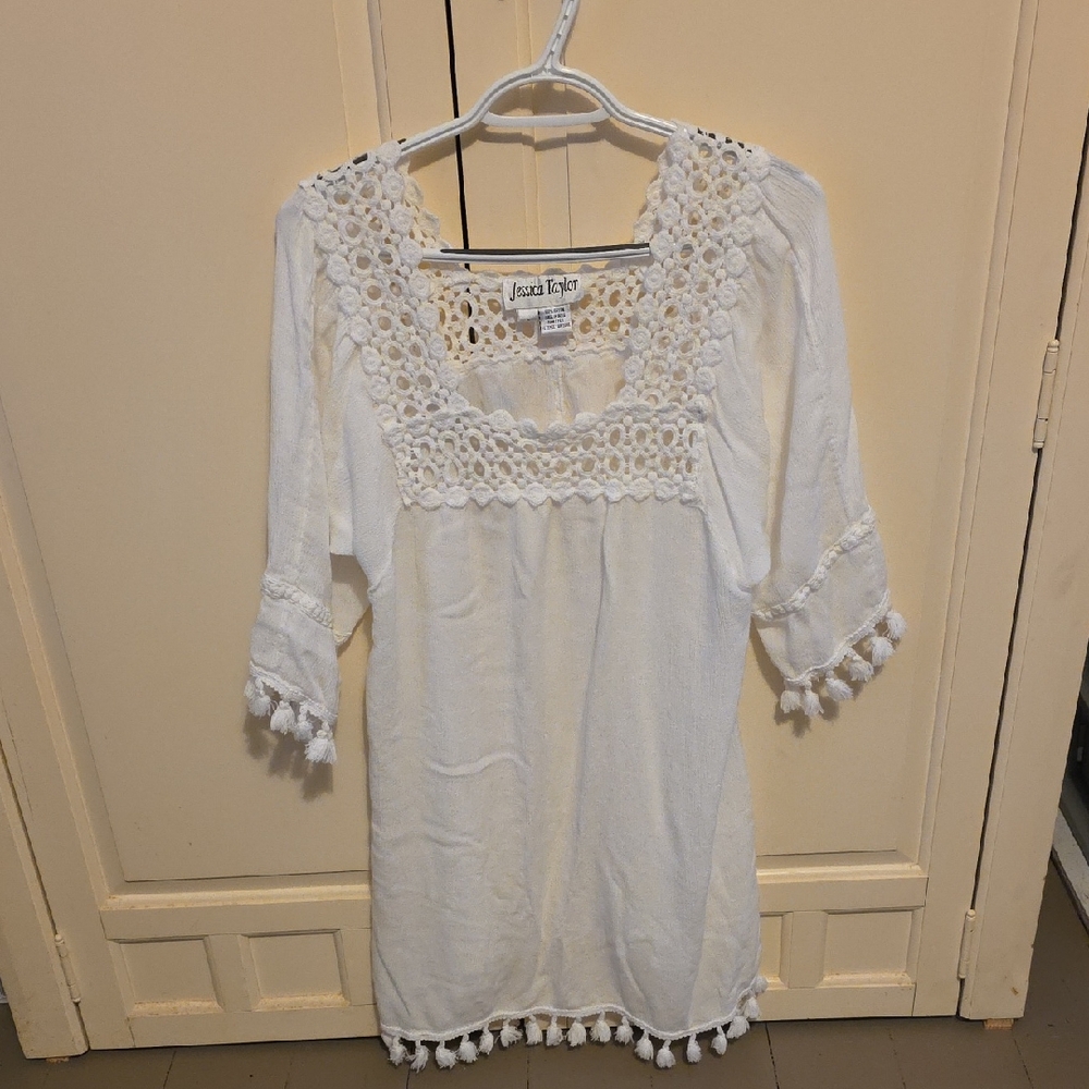 Jessica Taylor White Crochet Swim Coverup [2/$15]
